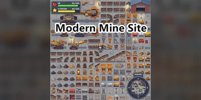 Набор пиксельных тайлсетов Modern Mine Site Top-Down