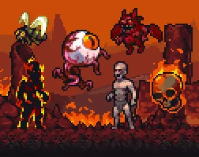Набор пиксельных ассетов Pixel Art Hell Tiles And Enemies 32x32
