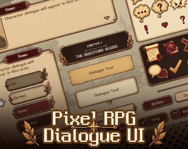 Пиксельный интерфейс диалогов Pixel RPG Dialogue UI