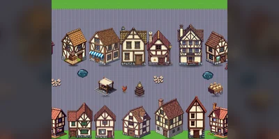 Pixel Town Builder — 4 стиля города, 88 зданий